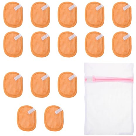 Cabilock 15 toallas faciales reutilizables para lavarse la cara - Paños faciales de fibra ultrasuave para desmaquillar - Cuidado de la piel para viajes y uso diario con bolsa de lavandería naranja