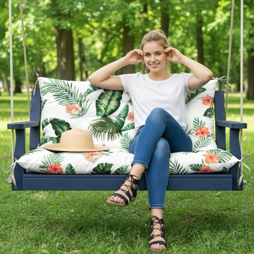 ZxrFxr Waterproof Swing Seat Cushions: 2/3/4 Seater Thick Patio Bench with Anti Slip Stripor Garden Furniture Pad for Stylish Garden Decoration (Hawaiian, 100x100cm)
