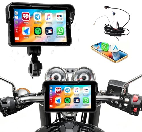 [2026 CARPLAY] CAMECHO 5 Zoll Wireless Touchscreen Carplay für Motorrad mit Bluetooth, GPS Motorrad und Auto mit kabellosem CarPlay und Android Auto, IP68, universeller Monitor mit EQ für Motorrad 12V
