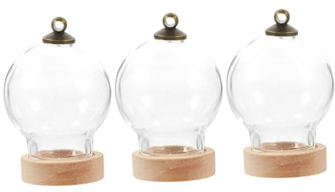 Cupola in vetro con campana di vetro, Confezione da 3 campane espositive a cupola con base in legno 3x2x2 cm