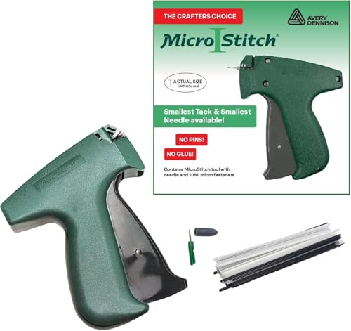 The Original MicroStitch® Kit de pistolet d'étiquetage tout-en-un – Étiqueteuse à aiguille ultra fine avec attaches noir/blanc et couleur – Sans danger pour les tissus pour les réparations de
