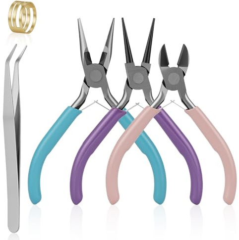 NUTKIT 4 PCS Jewellery Pliers Set, Mini Jewellery Making Tools Kit | With Round Nose Pliers, Needle Nose Pliers, Wire Cutter & Jump Ring Opener, Craft-pliers Set for DIY Jewelry Making & Repair