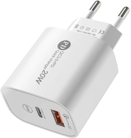 Cargador Carga Rapida para iPhone, 20W 2-Puertos, Cargador USB C, Enchufe USB C 20W para iPhone 17/17 Pro/17 Pro Max/16 15 14 13 12, para Samsung, USBC Carga Rapido Tipo C Cabezal Adaptador Pared