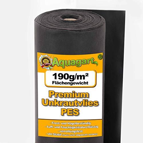 Aquagart Unkrautvlies schwarz - 190g I Unkrautschutzfolie für Garten & Hochbeet I Gartenvlies & Unkrautsperre I Wasserdurchlässige Unkrautfolie & Robustes Schutzvlies 75m lang - 1m breit