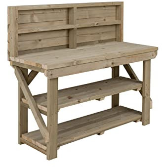 Workbench With Double Shelf and Back Panel Indoor / Outdoor - Pressure Treated - Heavy Duty - Handmade Garage Workshop Work Table (4ft)