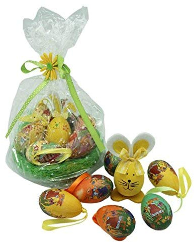 Unbekannt Osterdeko Eier und Hase im Nest mit Ostergras (10 Stück)
