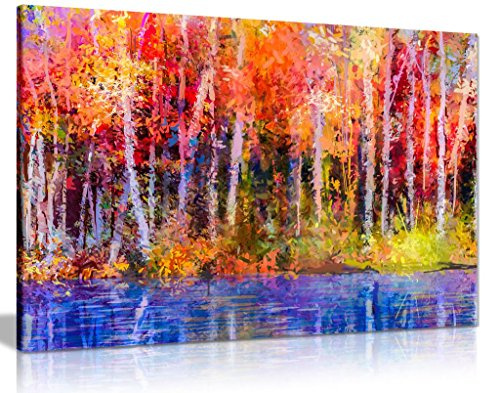 Panther Print Ölgemälde bunt rot gelb Herbstbäume Natur Leinwand Kunstdruck (30,5 x 20,3 cm)