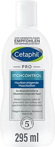 CETAPHIL Pro ItchControl Lotion nettoyante apaisante pour la peau, 295 ml, pour les peaux sujettes à l'eczéma et à l'eczéma, nettoie en douceur, hydrate intensément, convient également aux peaux