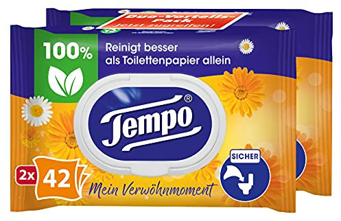 Tempo feuchte Toilettentücher Calendula & Kamille, Duo Pack, 2 Packungen mit jeweils 42 Tüchern, 200 g
