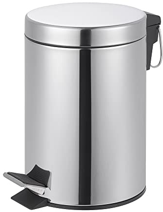 Innoteck Essentials Round Stainless Steel Pedal Bin 3L Dustbin Size 26x17cm for Kitchen and bathroom, Chrome, 3 Litre | Waste Paper Bin, Removable Inner Bucket, Hands-Free Pedal & Closed