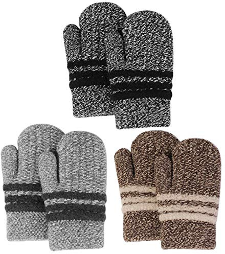 QKURT 3 Paare Kleinkind Stretch-Fäustlinge, Kinderhandschuh Verdickte Strickhandschuhe Winterhandschuhe Warme Handschuhe für 1-3 Jahre Junge Mädchen Draußen