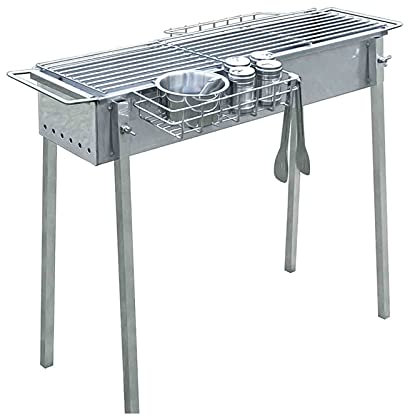 MYAOU Edelstahl-Grill - Komplettset - Tragbarer Holzkohle-Grill Grillplatte für Camping-Picknicks zum Kochen im Freien (60 cm / 80 cm)