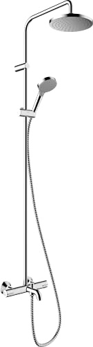 hansgrohe colonne de douche économie d'eau Vernis Blend (EcoSmart), avec mitigeur thermostatique de baignoire, douche de tête 200 mm avec 1 jet, chromé, 26079000