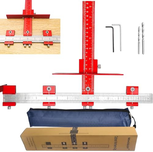 MinliGUY Cabinet Handle Jig, Hole Drilling Template for Pulls/Knobs/Handles Installation on Cabinet Door & Drawer, All Metal Tool for Drawers Front Hardware Mounting, with Φ5mm& Φ4mm Drill Guide