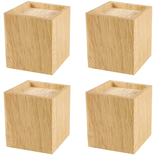SINJEUN 4 Pack 4 Inch Solid Wood Bed Risers, Natural Square Furniture Lifters, Extenders Stilts for Table, Sofa, Armchairs, Cabinets