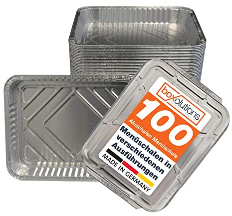 100 Aluschalen - Grillschalen in unterschiedlichen Ausführungen - Tropfschalen mit Deckel in Markenqualität - R879G + Deckel CR100G/HS