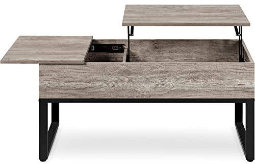 Yaheetech Couchtisch mit höhenverstellbarer Platte Lift Top Kaffeetisch Wohnzimmertisch getrennt versteckter Stauraum Sofatisch Metallrahmen robust Gray