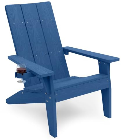 Adirondack Stuhl mit Getränkehalter für Outdoor Garten: Adirondack chair | Übergröße Adirondack Chair Kunststoff HIPS - Adirondack Gartensessel Wetterfest für Balkon/Terrasse/Feuerstelle/Beach(Navy)