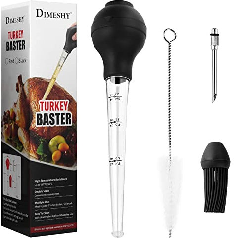 DIMESHY Turkey Baster Food Grade for Cooking & Basting, Detachable Round Bulb, Baster Cooking Good for Meat Poultry Beef Chicken, with Cleaning brush, inject needle, Basting brush