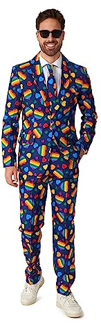 OFFSTREAM Herren Anzug - Rainbow Hearts Suit Kostüm Beinhaltet Blazer, Krawatte und Hose