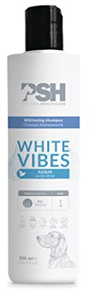 PSH Whitening Vibes Shampoo - Shampooing pour Chiens et Chats à Pelage Blanc - Revitalise, Éclaire et Purifie Le Poil - Hydratation Profonde et Désintoxication - avec Kaolin et Aloe Vera - 300 ML