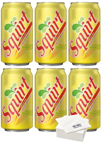 Squirt Grapefruit Soda, 12oz Cans, (Pack of 6) with Bay Area Marketplace Napkins