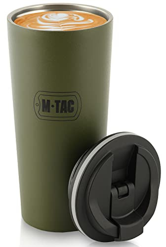 M-Tac Thermobecher 450 ml Edelstahl | Isolierbecher mit Einhand-Verschluss & Vakuum-Isolierung | 6h Heiß & Kalt | BPA-frei | Auslaufsicher | Kaffee & Tee Becher für Auto, Büro, Outdoor