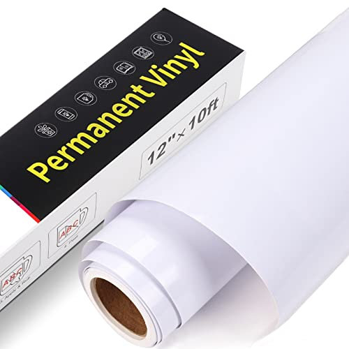 Selbstklebende Vinylfolie Plotter - 30,5 cm x 305 cm Wasserfeste Selbstklebende Plotterfolie Vinyl, Permanente Vinyl Rollen für Cricut, Silhouette Cameo, Aufklebern (Glänzend Weiß)