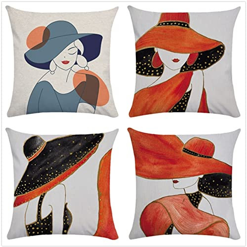 Kissenbezug 35x35cm 4er SetBoho Wohnzimmer Outdoor Deko, Schlafzimmer Zimmer Dekor Kissenhülle Kissenbezüge mit Verstecktem Reißverschluss, Couchkissen, Sofakissen Weinachten Schönheitsportrait