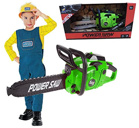 xwin sportseries Kids Realistic Chain Saw Power Construction Toy Pack Rotating Chainsaw Man Power Realistic Sound Toddlers Pretend Play Work Equipment Battery Operated Garden Play Set