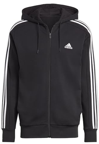 adidas Men's Essentials French Terry 3-Stripes Full-Zip Hoodie, Black/White, S