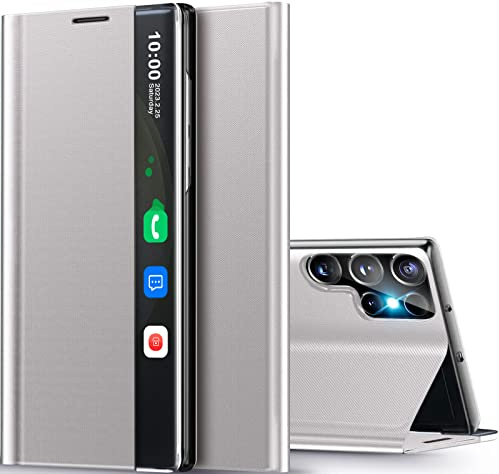 Handyhülle für Samsung Galaxy S23 Ultra 5g Hülle S View Klappbar, Clear View Spiegel Flip Leder Galaxy S23 Ultra 5G Hüllen, Dünn Stoßfest Standfunktion Schutzhülle Cover für Samsung S23 Ultra Tasche