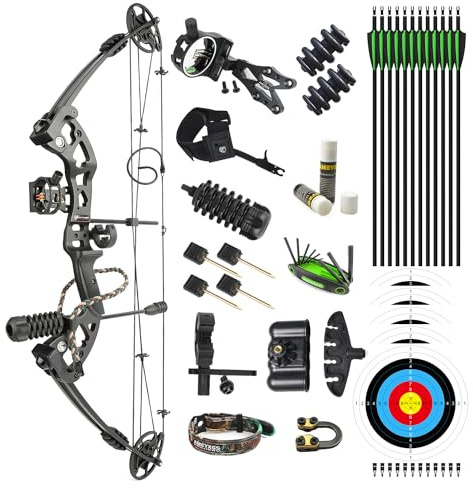 surwolf Compoundbogen Set Bogenfischen 30~55LBS Einstellbare, Bowfishing Reel,Bogen und Pfeil Set Jagdbogen für Erwachsene Jugend Angeln Jagd, Zielschießen,Rechts&Links Hand