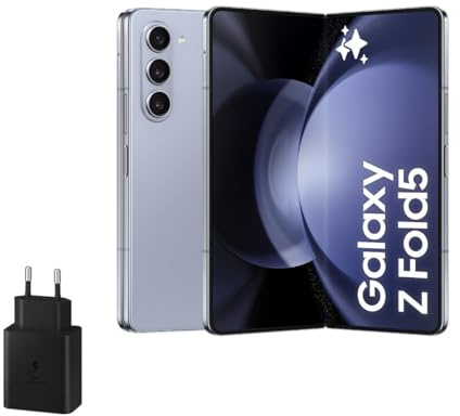 Samsung Galaxy Z Fold5, 256 GB + Cargador 45W - Teléfono Móvil Plegable con IA, Smartphone Android Libre, 12GB de RAM, Cámara de Alta Resolución, Azul claro (Versión Española)