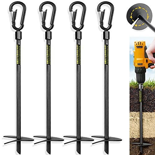 45,7 cm robuste Bodenanker zum Einschrauben (453,6 kg), Schaukel-Set Erdanker aus Wolframstahl, abnehmbares Karabiner-Design, Trampolinpfähle für Bäume, Campingzelte, Vordächer, Schuppen