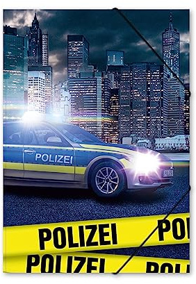 itenga Gummizugmappe mit Motiv DIN A4 aus stabilem KARTON - Motivauswahl für Jungen - Sammelmappe Eckspanner - für Kinder Jugendliche Schüler (Polizei)