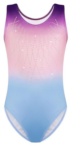 Mulnall Gymnastik-Trikot für Mädchen | Gefüttertes blickdichtes Gymnastiktrikot mit Farbverlauf, stabilen Strasssteinen, atmungsaktiv für Training & Wettkämpfe