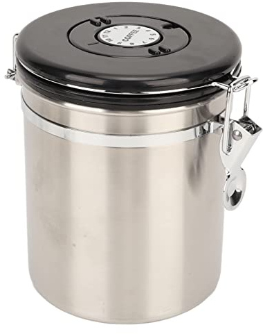 Bewinner Boîte à café en Acier Inoxydable, Récipient Hermétique pour Grains de café avec Suivi de Date et Cuillère, Récipient de Stockage des Aliments de Cuisine pour Grains de café (1.8L)