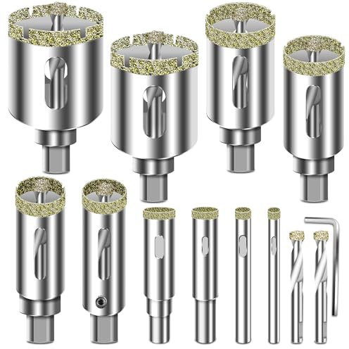 ASNOMY 12 Stück Diamant Lochsäge mit Zentrierbohrer, 6-35mm Diamantbohrer Glasbohrer mit Diamant-Beschichtung, Diamants Hohl-Bohrkrone Fliesenbohrer für Glas/Fliese/keramisches/Marmor/Granit