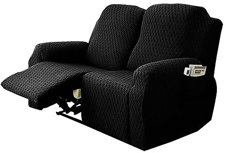 FBKPHSS Doppelsitz Relaxsessel Sesselbezug Stretchhusse, Massageliegestuhl Relaxsessel Bezüge Elastisch Sesselschoner Mit Elastischem Boden,Schwarz,Double seat