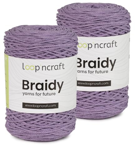 Loopncraft Makramee Garn 2er-Set Hell Lila - 2 X 2mm - 250m - 250g, Kettengarn, Braidy Garn, Recycling