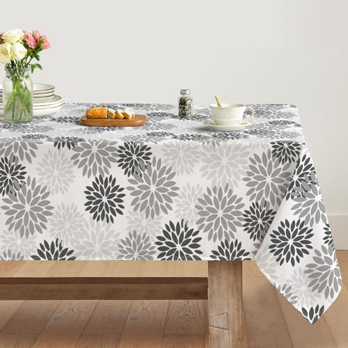 Artoid Mode Blumen Grau Dahlien Herbst Tischdecke 140x180 cm, Saisonnal Fall Fleckschutz Tischwäsche Küche Dekoration Urlaub Party Dekor