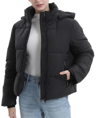 PUFFIT Women Puffer Jacket Hood Winter Water Repellent Wind-resistant Ladies Classic Quilted Padded Coat Big Pocket