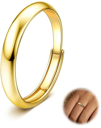 Diamday Damen Ringe Gold,Wasserfest Band Hochzeit Verstellbare Ring | 14K Vergoldete Ringe Verstellbare Offene Bänder, Stapelbare Schlichte Kuppel Statement Daumenringe für Frauen, 3/4/5/6 MM