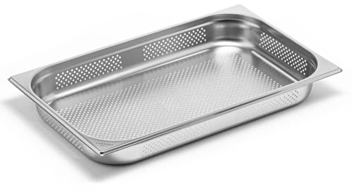 Forgast GN-behållare 1/1, Perforerad gastronormbehållare i rostfritt stål, Mått 53x32,5 cm, Djup 6,5 cm, Rundade hörn, Gediget utförande, Transport, Förvaring, Bearbetning, Uppvärmning av mat