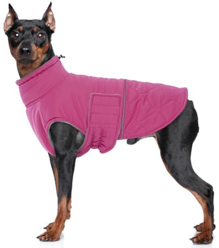 MHaustlie Winter-Hundejacke gesteppter Hundemantel mit Fleece-Innenseite Outdoor-Hundemantel mit Polsterung, Winddichte Winterbekleidung für große Hunde Hundemantel-Weste(Rosa, L)