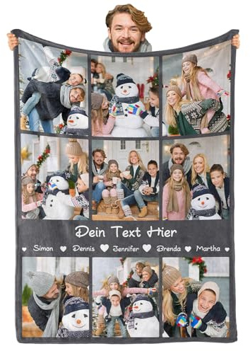 iDIY Personalisierte Decke mit Foto und Text – Fotodecke Selbst Gestalten – Personalisierte Geschenke für Familie, Paare, Muttertag und Vatertag - Foto Geschenk - 9 Fotos