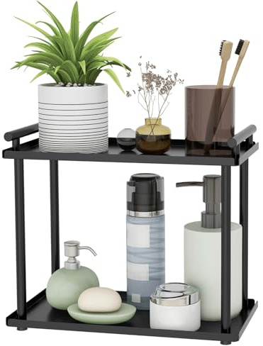 BETHOM 2 Tier Küchen Gewürzregal Standregale, Metall Regal Badezimmer Arbeitsplatte Organizer Stehend, Kosmetik Aufbewahrung für Vanity, Badezimmer, Küche, Wohnzimmer, Schlafzimmer (Schwarz)