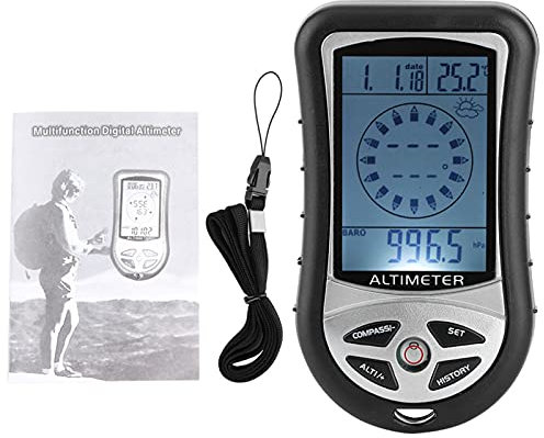 Jwthee Multifunktions-Digitalhöhenmesser, tragbarer Kompass-Wetterhöhenmesser mit LED-Hintergrundbeleuchtung, Mini-Höhenmesser, Barometer, Thermometer, Wettervorhersagekalender