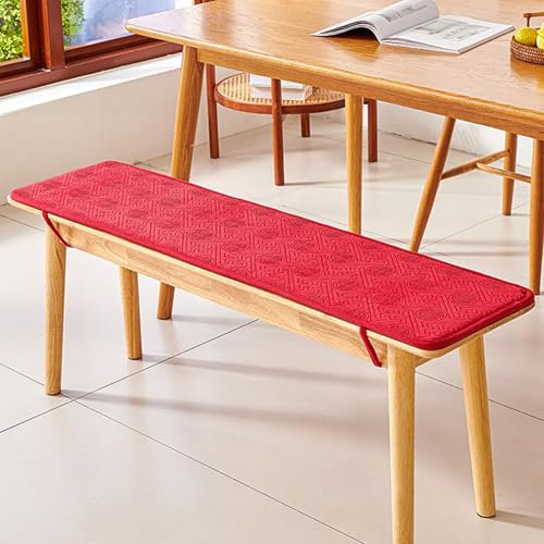 Generisch Bankauflage, Chenille Sitzkissen Bank, Waschbare rutschfeste Bankkissen Für Garten Terrasse Schaukel Fensterbank(Red,13.77x70.86in)